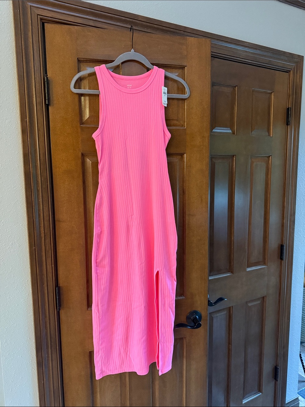 aerie Bright Pink Ribbed Sleeveless Midi Dress with Front Slit